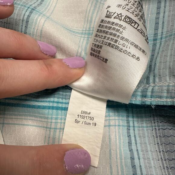 Eddie Bauer Shirt Travex Blue Men L Plaid Nylon Outdoor Button Hiking Fishing - Picture 7 of 10